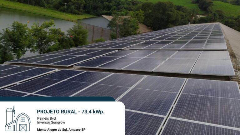 PROJETO RURAL 73,4 kWp. Paineis Byd Inversor Sungrow Monte Alegre do Sul, Amparo-SP