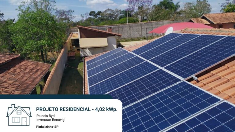 PROJETO 4,02 kWp. Paineis Byd Inverosor Renovigi Pinhalzinho-SP